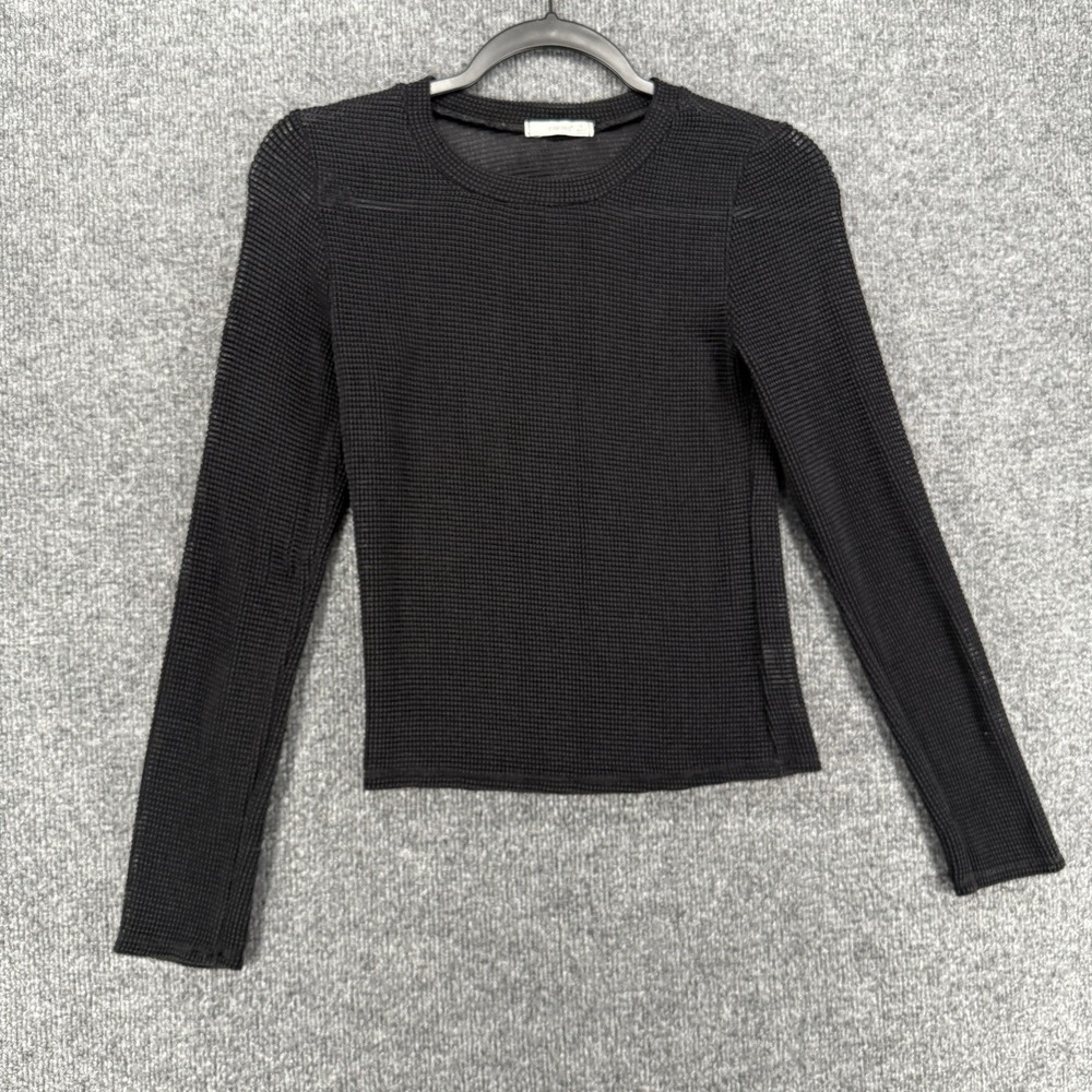 Womens Y2K Top Size M Black Mesh Sheer Long Sleeve Fairy Grunge Whimsigoth Goth